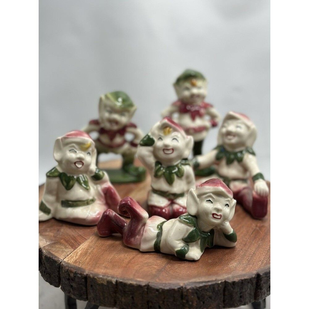 Pixie Pixies MCM Elf Nymph 6 Figurines Ceramic Playful Elves Whimsical